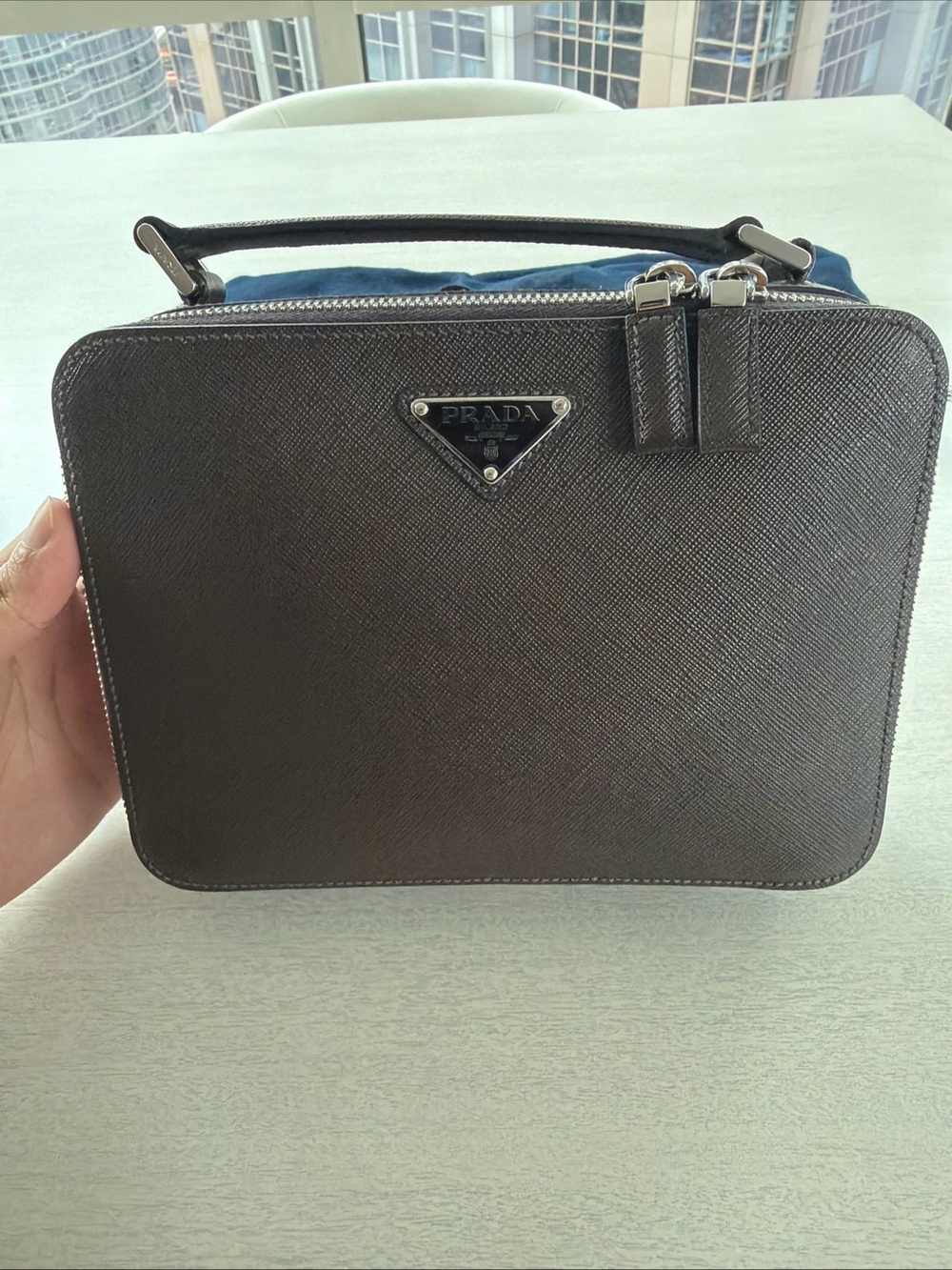PRADA Medium Brique Bag - Coffee Saffiano Leather - Picture 2 of 9